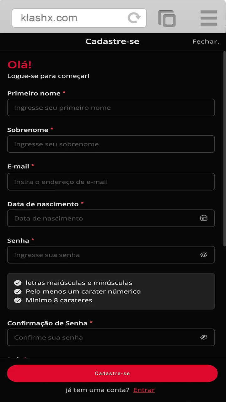 Passe pelo processo de registro/autorização no site do KlashX.