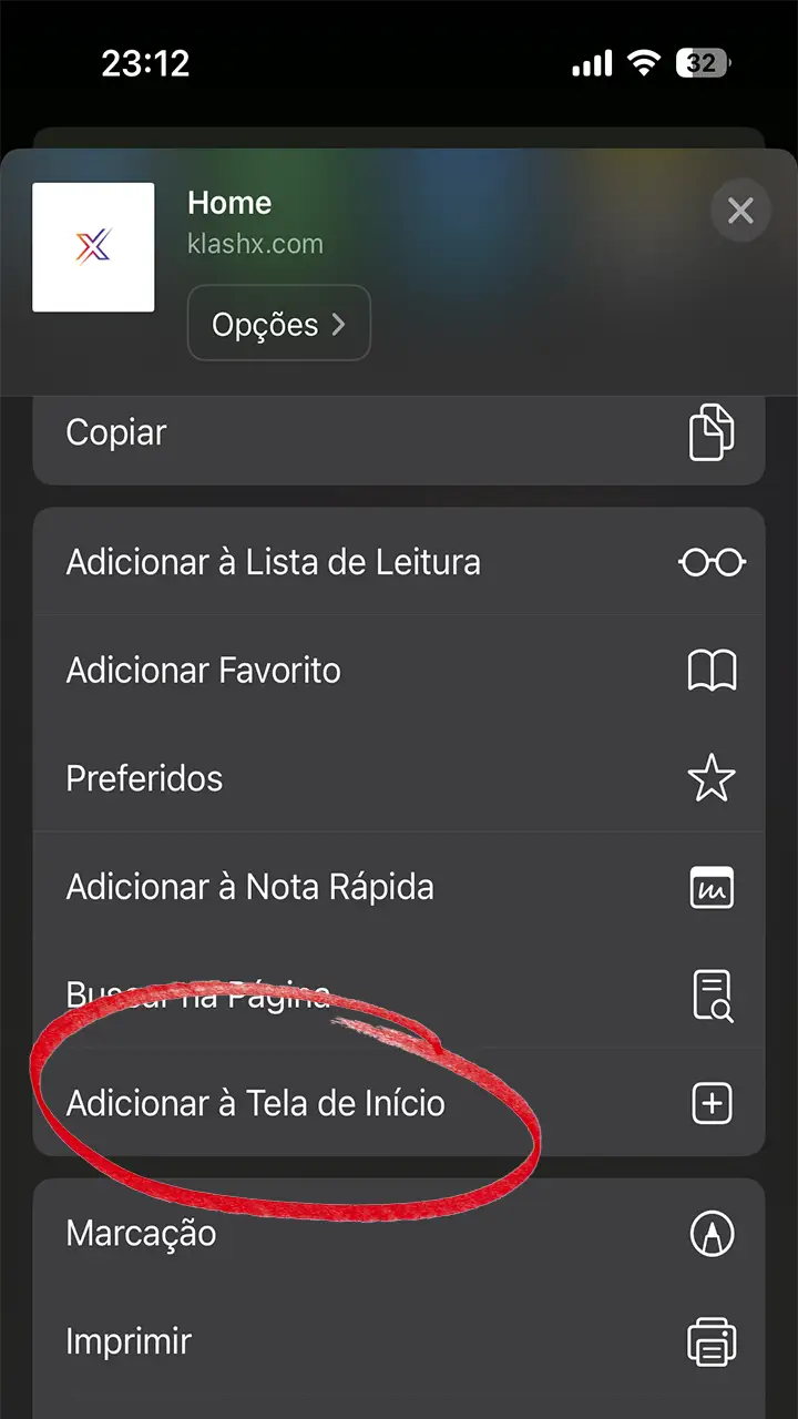 Adicione uma guia à tela inicial do site KlashX para facilitar o acesso a ele.