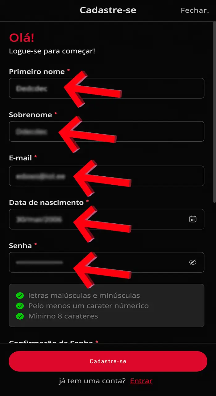 Preencha os campos com os dados reais para criar uma conta KlashX com sucesso.