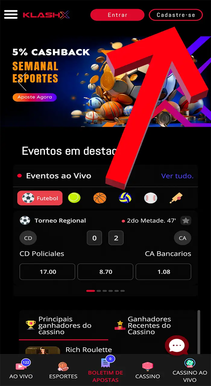 Clique no botão especial para começar a se registrar no KlashX.