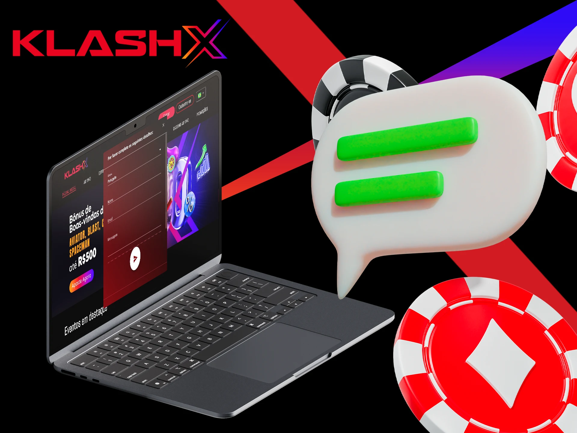 Se quiser entrar em contacto com o KlashX rapidamente, escreva para o chat do sítio.